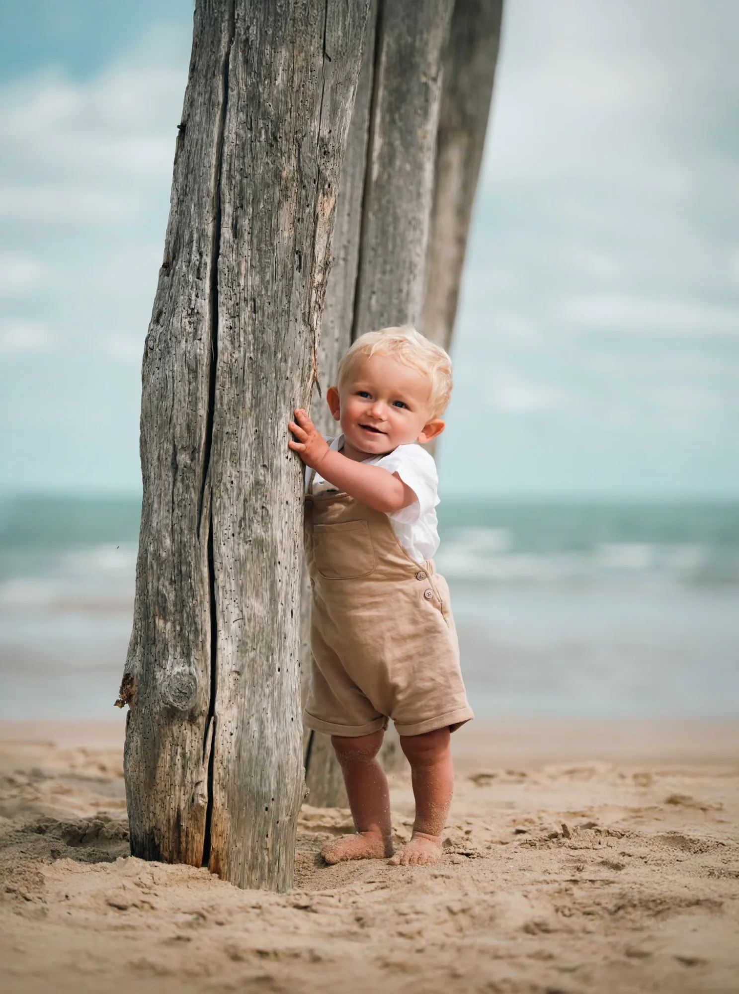 Jeune enfant jouant près d’un arbre sur la plage